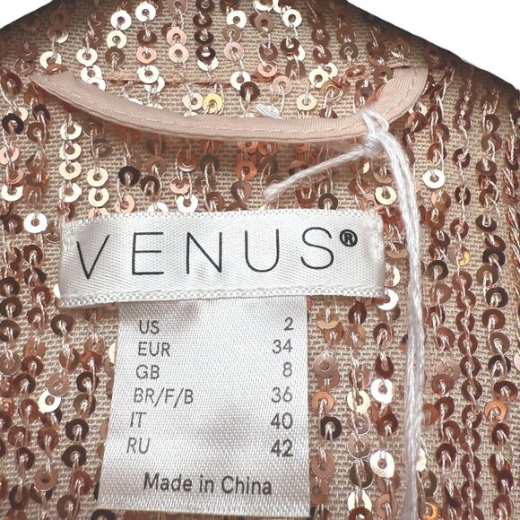 Venus Sequin Moto Jacket Blush Pink Size 2 Womens Sparkle Evening Party Disco - Picture 5 of 8